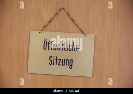 Sign Public Meeting, District Court, Germany Stock Photo