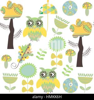Owls seamless pattern, vector Stock Vector