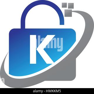 Data Technology protection Initial K Stock Vector
