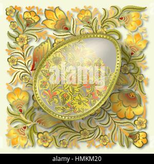 Gold easter egg on beige floral background Stock Vector