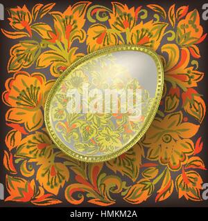Gold easter egg on dark floral background Stock Vector