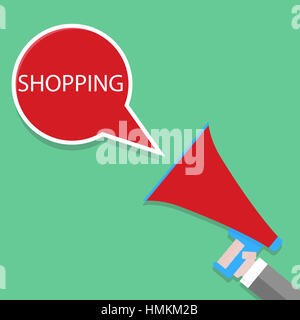 Announcement of shopping. Shouts megaphone speech bubble. Vector illustration Stock Photo