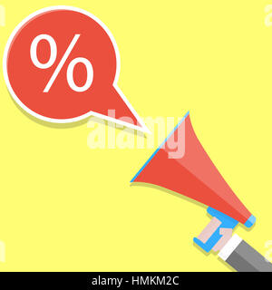 Announcement of percent discount. Shouts megaphone. Loudspeaker and message advertising. Vector illustration Stock Photo