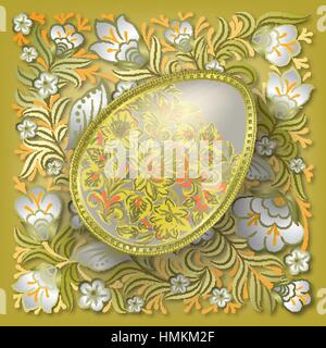 Gold easter egg on golden floral background Stock Vector