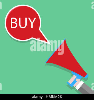 Announcement of buy. Shouts megaphone. Template of banner for discount shopping. Vector illustration Stock Photo