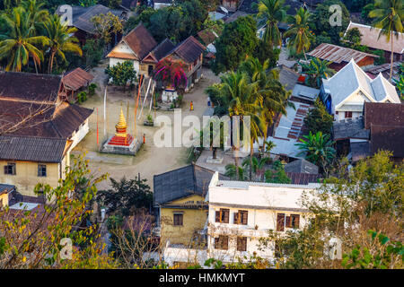 Overhead from Phou Si Hill of the UNESCO listed city of Luang Prabang, Laos, South East Asia Stock Photo