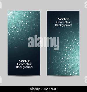 Set of vertical banners. Geometric pattern with connected lines and dots. Vector illustration on turquoise background. Stock Vector