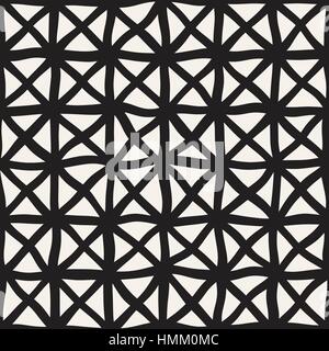 Hand Drawn Line Lattice. Vector Seamless Black and White Pattern. Stock Vector