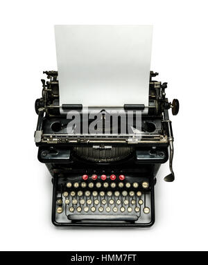Typewriter with sheet of paper, isolated image with copy space for your text. Stock Photo