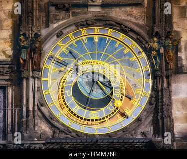 Close Up View of the Prague astronomical clock, Czech Republic Stock Photo