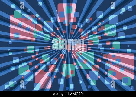 Digital squares and retro rays modern background Stock Vector