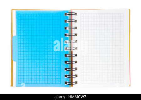 Open squared notebook with colored tabs. Isolated on white, clipping path included Stock Photo