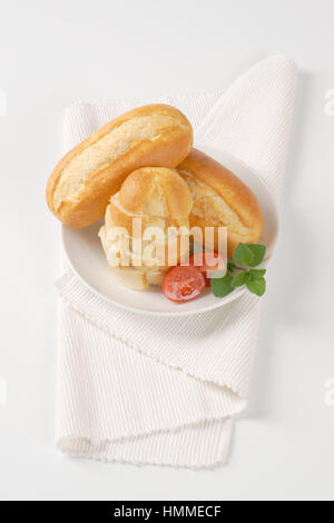 French baguette. Fresh mini baguettes with crispy Golden crust Stock ...