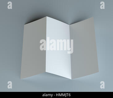 Blank  tri fold mock-up flyer on gray background Stock Photo