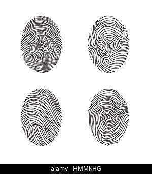 Fingerprint set. Abstract lswirl line decor elements with fingers print Stock Vector