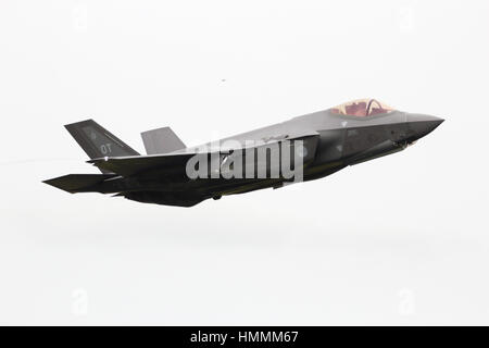 LEEUWARDEN, THE NETHERLANDS - JUN 10, 2016: A F-35 Lightning II take off on it's European debut at the Royal Netherlands Air Force Days Stock Photo