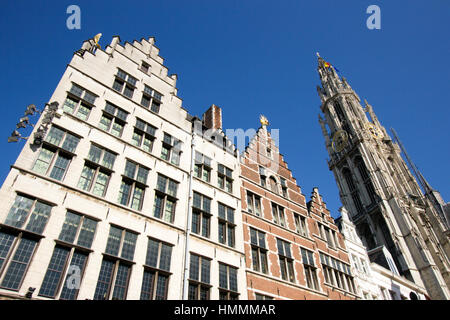 View from the historical centre on the Cathedral of Our Lady, Antwerp. Stock Photo