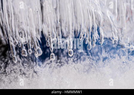 Ice texture. Ice section with bubbles, oxygen in frozen water. Stock Photo