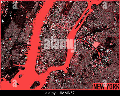 New York map, satellite view, the United States, illustration, houses, neighborhoods and colorful streets Stock Photo