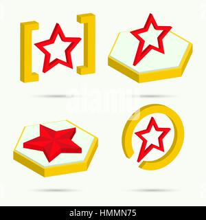 Isometric icons. Collection of four icons star. Vector illustration Stock Vector