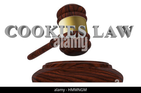 Cookies Law Concept. A wooden judge gavel and soundboard isolated on white background. The Cookie Law is a piece of privacy legislation that requires  Stock Photo