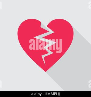 Red broken heart flat icon on gray background. Symbol of cracked heart. Vector illustration in EPS8 format. Stock Vector