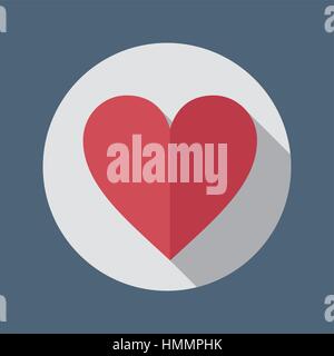 Red heart flat icon on gray background in a circle. Vector illustration in EPS8 format. Stock Vector