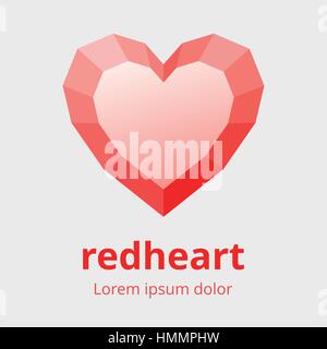 Faceted heart symbol. Polygonal multifaceted heart icon. Red heart with faces design element. Vector illustration in EPS8. Stock Vector