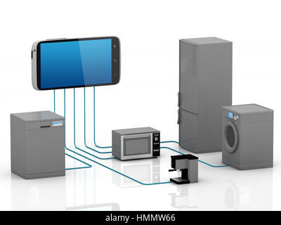 Internet of Things Concept - Home Appliances Connected To Smartphone Stock Photo