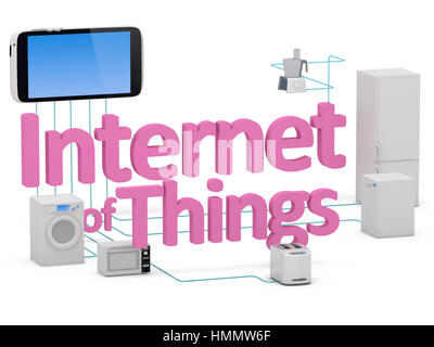 Internet of Things Concept - Home Appliances Connected To Smartphone Stock Photo