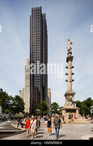 New York City - June 22: The Trump International Hotel and Tower at Columbus Circle in New York with blue sky. Taken with a shift lens on June 22, 201 Stock Photo