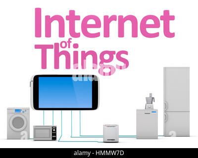 Internet of Things Concept - Home Appliances Connected To Smartphone Stock Photo