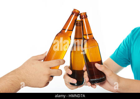 close up of beer bottles isolated on white Stock Photo