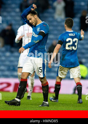 Rangers FC via Press Association Images Rangers' Harry Forrester dejected at the end of the match during the Ladbrokes Premiership match at Ibrox Stadium, Glasgow. Stock Photo