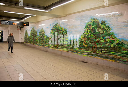 Subway art at the Essex Street - Delancey Street Station on the F, J, M & Z lines  in Manhattan, New York City. Stock Photo