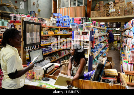 KENYA Turkana, Lodwar, small supermarket selling food items and other goods for the daily demand / KENIA, kleiner Supermarkt, Kasse Stock Photo