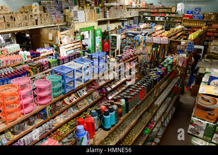 KENYA Turkana, Lodwar, small supermarket selling food items and other goods for the daily demand / KENIA, kleiner Supermarkt, Kasse Stock Photo