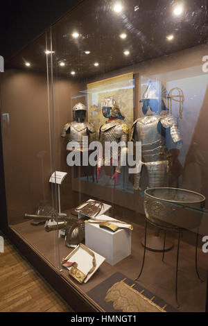 Display with armours of Hussars Cavalry in Polish Army Museum in Warsaw, Poland Stock Photo