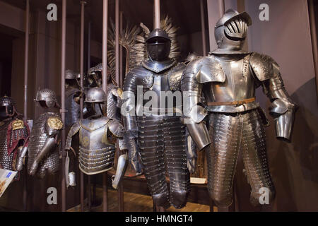Hussar cavalry plate and scale armours at Sobieski Hall in Polish Army Museum, Warsaw, Poland Stock Photo