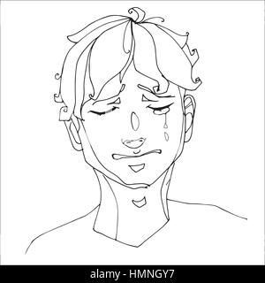 Drawing character face head boy kid cry Royalty Free Vector