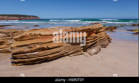 Beautiful eroded orange rocks at Stokes Bay, Kangaroo Island, Australia Stock Photo