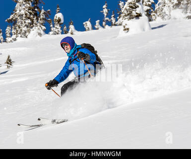 Back country skiers; Esplanade Range; Selkirk Mountains near remote Sentry Lodge;  British Columbia; Canada Stock Photo