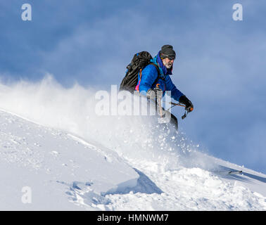 Back country skiers; Esplanade Range; Selkirk Mountains near remote Sentry Lodge;  British Columbia; Canada Stock Photo
