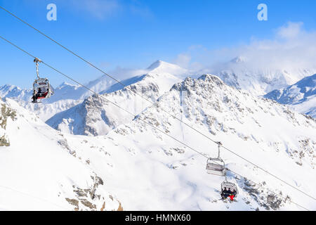 View of chairlifts and beautiful winter scenery in Obertauern ski resort, Austria Stock Photo