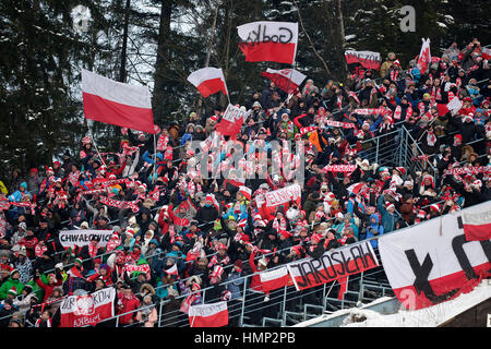 ZAKOPANE, POLAND - JANUARY 23, 2016: FIS Ski Jumping World Cup in Zakopane o/p fans Stock Photo