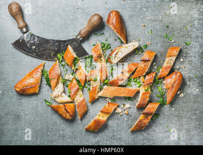 Slices of turkish pizza pide and herb chopper Stock Photo
