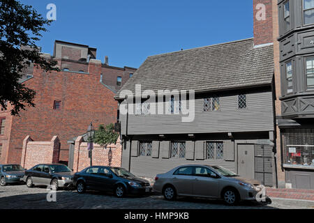 The Paul Revere House, colonial home of American patriot Paul Revere during the time of the American Revolution, Boston, Massachusetts, United States. Stock Photo
