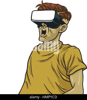 Man Wearing Virtual Reality Goggles Vector Illustration Clipart Stock Vector