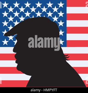 Donald Trump Silhouette on American Flag Stock Vector