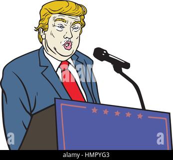 Cartoon Portrait of Donald Trump tie points with your finger Stock ...